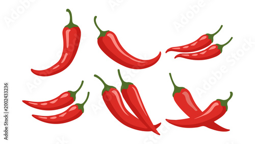 Bild auf Leinwand Collection of Red Chili Peppers Isolated on White Background.