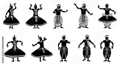 Set of traditional Sri Lankan dancers in various poses, showcasing cultural heritage and performance art.