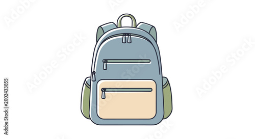 Simple Blue Backpack Illustration with Pockets and Zippers.