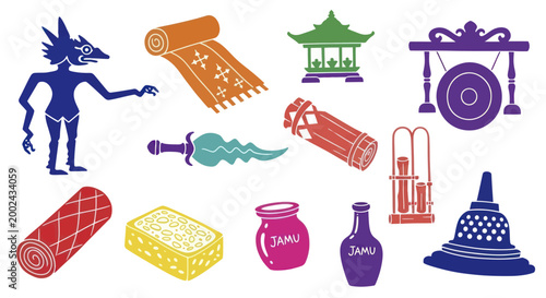Traditional Indonesian Cultural Elements and Souvenirs Collection.