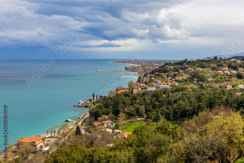 Obraz na plátně Beautiful aerial view of Platamonas Beach from Platamon Castle in Macedonia, Gre