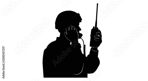 Photos Silhouette of Soldier Using Radio Communication Device