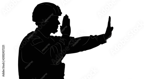 Silhouette Soldier Gesturing Stop Sign