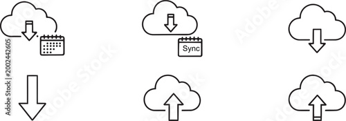 Cloud data transfer and synchronization icons a minimalist illustration