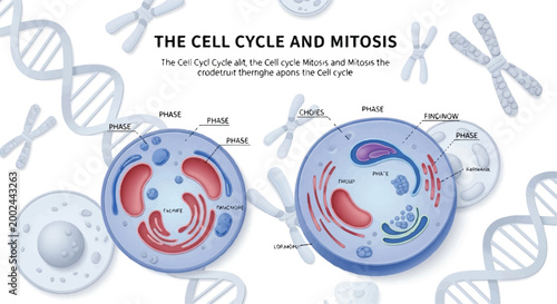 Educational illustration depicting the cell cycle and mitosis DNA strands and chromosomes cell division chromosome segregation chromosomes