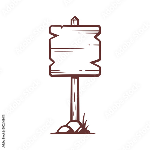 A detailed illustration of a blank wooden sign post placed on a small mound of earth.