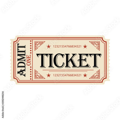 single vintage admit one ticket design with ornate classic border