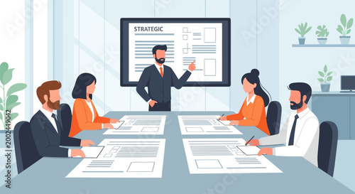 Corporate business team meeting with a professional presentation.