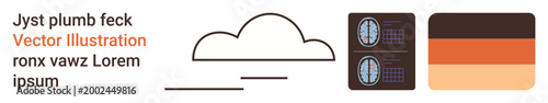 Technology, data storage, cloud computing, networking, digital concepts, server infrastructure. Minimalist cloud shape, server visuals and geometric color design. Cloud computing and data storage