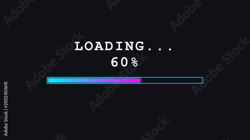 Captivating 4K retro 8 bit video game loading screen animation, featuring a vibrant progress bar indicating system initialization and data processing