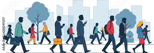 Diverse group of business people walking in the city.