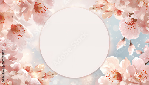 桜の花に囲まれた円形の余白がやさしい春色の背景素材
