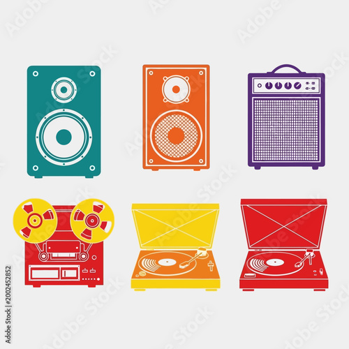 Retro Audio Equipment Collection: Turntables, Reel-to-Reel, and Speakers