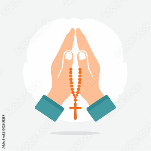 Praying Hands with Rosary Beads and Cross