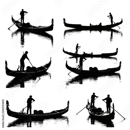 Venetian Gondola Silhouettes with Water Reflections