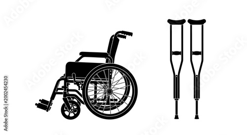 Wheelchair and Crutches - Mobility Aids for Disabled and Injured People