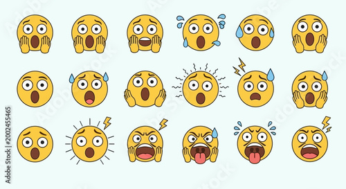 Emotions face emojis set yellow cartoon characters ai dashboard data visualization futuristic interface analytics UI digital technology