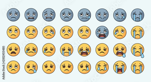 Crying face emojis sad emoticons and tearful expressions ai dashboard data visualization futuristic interface analytics UI digital technology