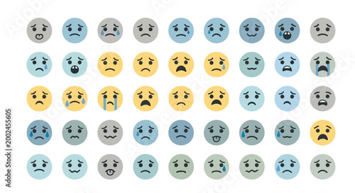 Collection of various emoticon faces on white background ai dashboard data visualization futuristic interface analytics UI digital technology