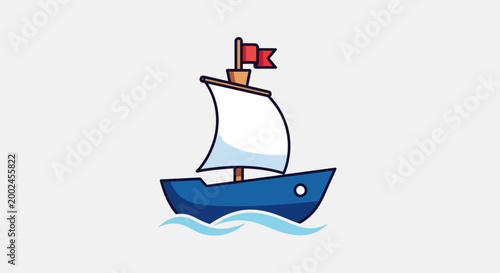 Small blue sailboat with flag.