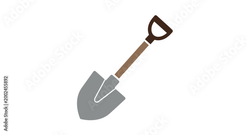 Shovel with brown wooden handle.