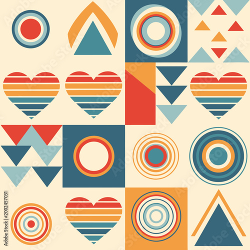 Lgbt Geometric Seamless Pattern Retro Style Heart Circle Triangle Shapes