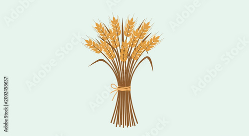 Flat illustration of a golden wheat bundle tied with a string on a light background