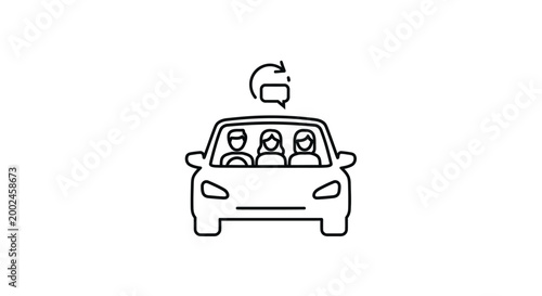 Carpool service concept line icon with people in car and communication symbol.