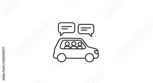 A simple line icon depicting carpooling and in-car communication.