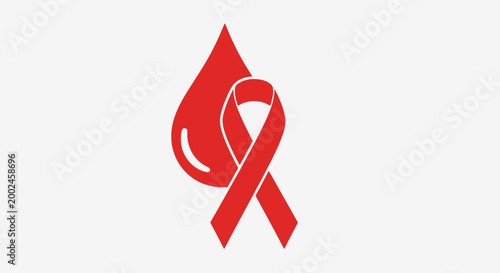 Konstfotografi Red ribbon and blood drop symbol representing AIDS awareness.