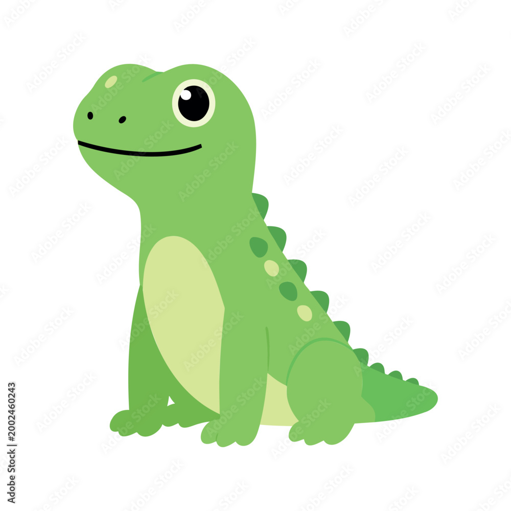 Fototapeta premium Friendly green cartoon dinosaur sitting with a smile on a white background