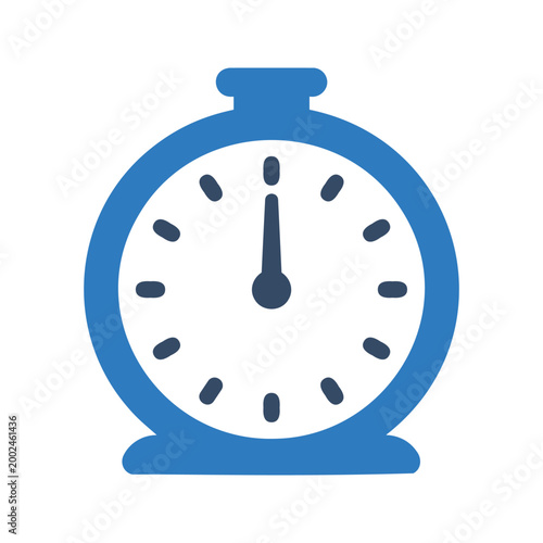 Classic blue alarm clock showing noon for time management concepts and deadlines