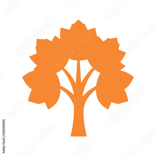 Stylized orange tree with pointy leaves, simple design representing nature and the environment