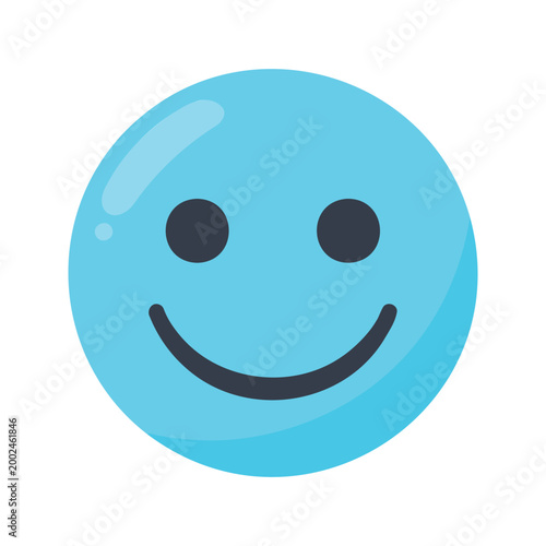 Illustration of a light blue smiling face with simplistic style and dark features