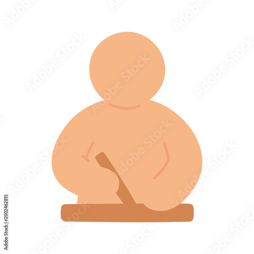 Person with ambiguous gender carving wood with a chisel for a craft project in flat vector art