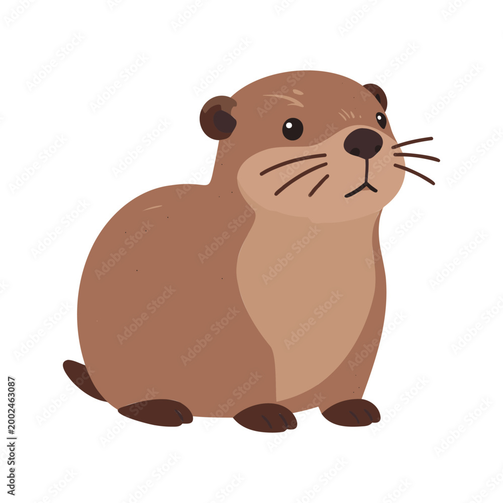 Fototapeta premium Illustration of a light brown otter looking attentively to the right side with a white background