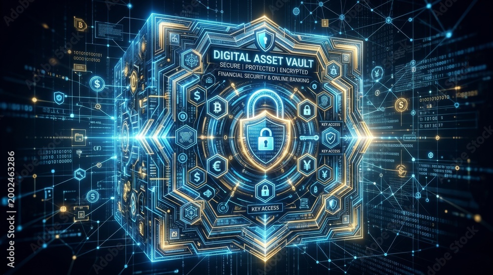 Fototapeta premium Digital asset vault protecting financial data in cyber space