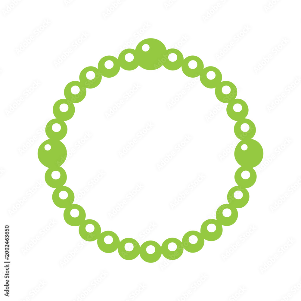 Obraz premium String of bright green beads form a circle, with four larger beads equally spaced around the circumference of the shape.