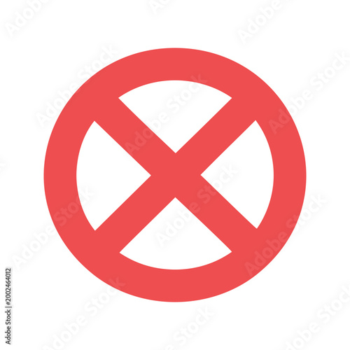 This design features a red circle with a prominent x shape in the center, indicating prohibition or restriction on a white background.