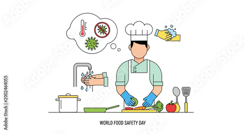 Chef demonstrating food safety and hygiene during food preparation