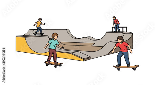 Skateboarders Enjoying Skate Park - Action, Fun, and Recreation.