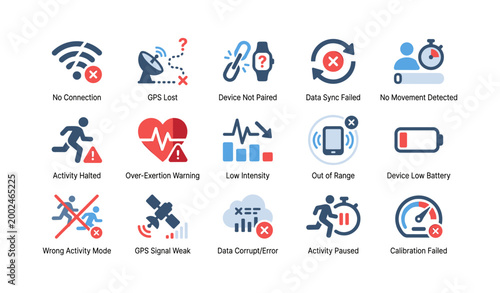 Grid of device status and activity warning icons on white background