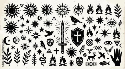 Hand Drawn Mystical Symbols and Occult Icons Set.