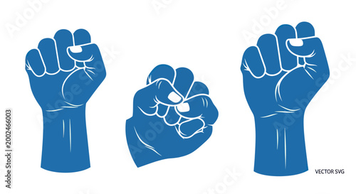 Three Blue Fists Raised in Solidarity and Protest