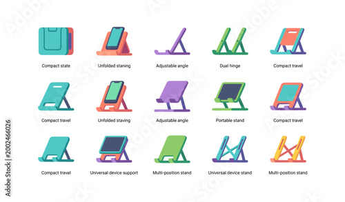 Collection of portable device stand icons on white background