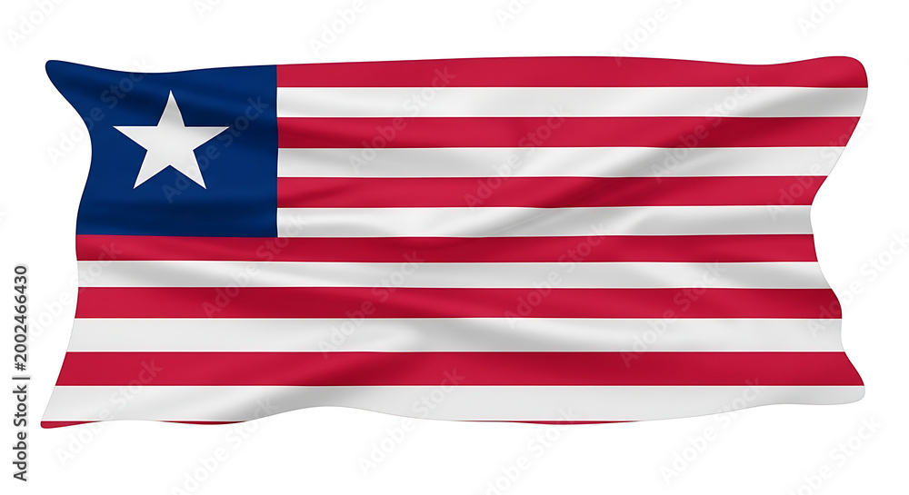Obraz premium Waving Liberian Flag with Star and Stripes on White Background