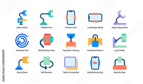 Device holder and mount icons arranged in grid on white background