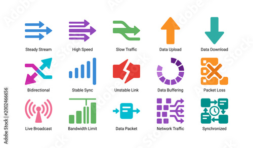 Network and data flow icons illustrating traffic and signals
