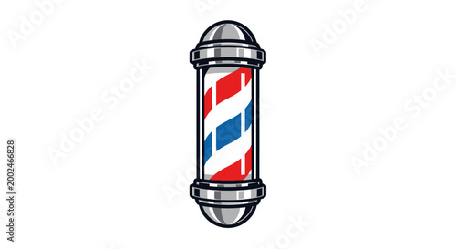 Photos Traditional barber pole with red, white, and blue stripes.