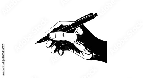 Hand Writing with a Pen - Black and White Vector Illustration